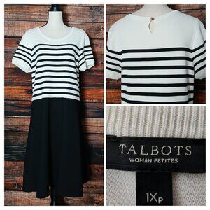 NWOT Talbots Dress Size 1X Petite Ponte Knit Striped A-Line Flare Stretch